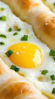 Khachapuri with Egg Cheese A vibrant dish, ideal for culinary blogs or food-related ads photo