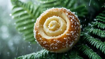 Pastry Swirl with Coconut and Fern Fronds in Soft Rain photo