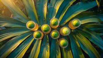 Lime Drinks Displayed on Large Leaves with Natural Light photo