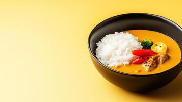 Rice and curry presented in a bowl. Minimalist background. Suitable for restaurant menus photo