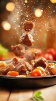 Stew with meat, vegetables and herbs, sprinkled with spice. Use for food content photo