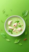 Thai green curry with chicken, basil and peppers. Food blogging, recipe sites photo