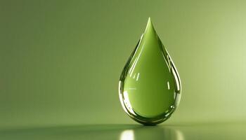 Rendering Of A Transparent Green Liquid Water Drop With A Translucent Appearance. The Image Showcases The Texture And Color Of A Water Droplet photo
