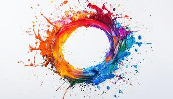 Abstract Design. White Background With Colorful Splashes In Circular Formation, Creating A Visually Striking And Dynamic Composition. Perfect For Adding A Pop Of Color photo