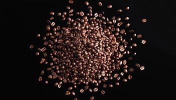 Coffee Beans Placed On A Black Background Resembling Chocolate Colored Confetti, With Brown Particles, Presented In A Digitally Created Image photo