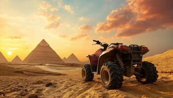 Exciting Atv Safari Through The Desert To Explore Pyramids, Sphinx, And Cairo In Egypt On Quad Bikes. Experience The Adventure. photo