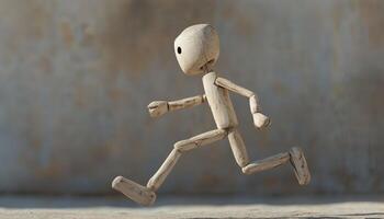 Surreal Abstract Freedom. Rebel Wooden Puppet Escaping To Distant Lands Of Adventure In A Whimsical And Dreamlike World. photo
