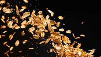 Delicate Oat Flakes On White And Black Surface With Cascading Grains A Bountiful Display Of Falling Oats In Motion photo