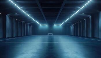 Excitement Builds In Evening Arena As Empty Soccer Stadium Transforms Into Vibrant Setting For Professional Sport Competition Championship Match Energy photo