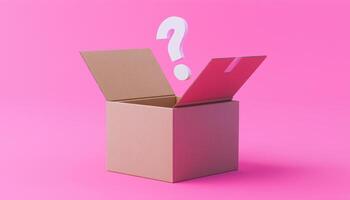 Unbox A Cardboard Box With A White Question Mark On Pink Background, Representing Faqs With A Clipping Path For Easy Editing photo