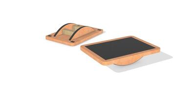 Wooden Balance Boards on a White Floor. Wabble Board 3D Animation. 4K video