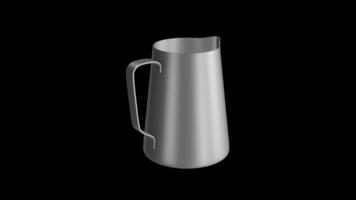 Milk Frothing Pitcher Rotating on a Transparent Background. Seamless Loop. 4K video
