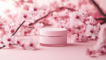 Elegant Japanese Sakura And Podium Cosmetic For Branding And Product Presentation. High Quality Rendering For A Professional Look photo