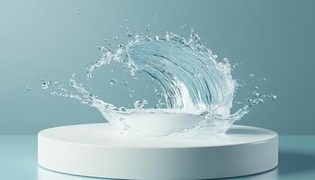 Abstract Water Splash Podium For Cosmetic And Product Presentation. A Cosmetically Designed Piece With Rendered Features photo