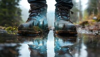 Hiker In Enchanting Forest With Double Exposure Effect. A Blend Of Nature And Exploration Captured In One Stunning Image. photo