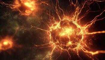 Neurons Exhibiting Electrical Activity In The Brain. A Study On Brain Cells And Their Firing Patterns. photo
