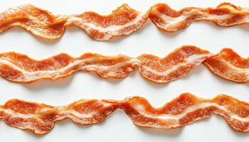 Top View Presentation Of Delicious Fried Bacon Slices On A White Plate, Perfect For Savoring And Enjoying As A Tasty Snack photo