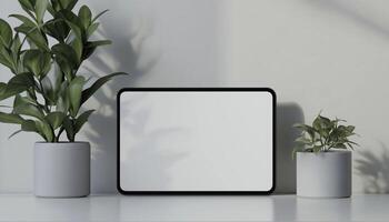 Empty Frame Of Tablet Pc Gadget For Presentation And Mockup With Copy Space On White Background Front View Of Portable Digital Tablet Computer photo