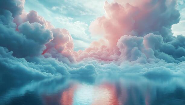 Computer Generated Image Of Clouds And Water Surface In A Digital Rendering. Digital Artwork Depicting Cloud And Water Interaction. Technology Generated Creation photo