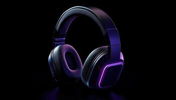 Headphones Featuring Dark Neon Light Effect In Rendering A Visualization Showcasing Headphones With A Striking Dark Neon Light Effect Against A Dark Background photo