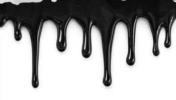 Realistic Dripping Black Liquid Pattern. Repeatable Fluid Paint On White. Halloween Or Black Friday Theme For Horizontal Border Design. Seamless And Oozing Effect photo