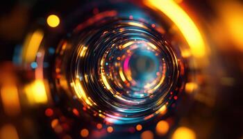 Computer Digital Rendering Of A Glowing Round Illuminated With Motion Blur. The Image Showcases Vibrant Colors And A Blurred Effect For A Dynamic Visual Experience photo