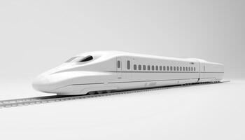 Digital Rendering Of White High Speed Railway Bullet Train A Visual Representation Of Modern Transportation Technology In Action photo