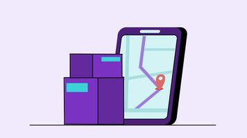 Animation of tracking a delivery location on a smartphone, illustrating online shipping and online shopping video