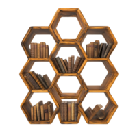 Modern Geometric Hexagon Bookshelf in Gold Finish with Empty Display Space on Transparent Background png