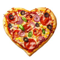 Tasty Love-Themed Pizza in the Shape of a Heart with Mushrooms and Pepperoni on Transparent Background png