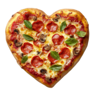 Romantic Heart-Shaped Pizza with Savory Pepperoni and Mushroom Toppings on Transparent Background png