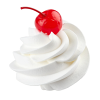 A swirl of white whipped cream topped with a cherry png