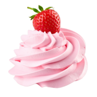 A swirl of pink whipped cream topped with a strawberry png