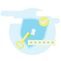 A key and a shield with a check mark vector