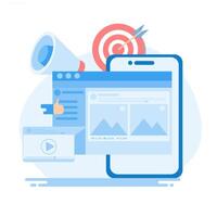 Attractive creator content, meaningful content, target board, flat style concept social media sharing with icons. vector