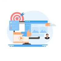 Engaging Content, meaningful content, target board, flat style concept of social media sharing with icons. vector