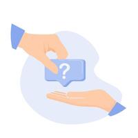 Hand giving a question mark to another hand vector