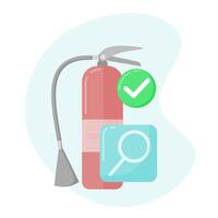Fire extinguisher icon with magnifying glass and check mark vector