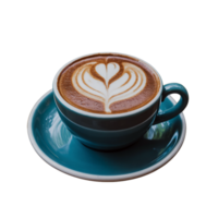 Turquoise Cup of Latte with Heart Pattern Foam on Transparent Background png