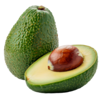 Whole Green Avocado and Halved Slice with Seed on Transparent Background Closeup View png