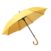 Stylish Bright Yellow Umbrella with Wooden Hook Handle on Transparent Background png