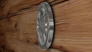 Elite Silver Bitcoin in Full Rotation, Finance, Coin, Cryptocurrency, Money, Wooden Boards, Exclusive, Looped, Unique Design video