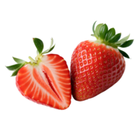 Sliced Strawberry Fruits with Green Stems on Transparent Background, Cut, Red, Fresh png
