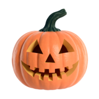 Carved Orange Pumpkin with Green Stem Halloween Jacko'Lantern on Transparent Background png