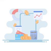 Business, finance and investment app. with calculator, coin, graph and mobile phone icons. for Banner, landing page and website. vector