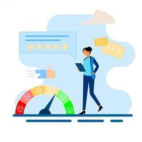 A woman is standing on a scale with a rating icon vector