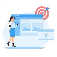 Engaging Content with characters, meaningful content, flat style concept social media sharing with icons. vector