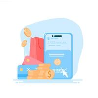Online payment processing. Supports purchase transactions via bank cards and digital wallets as part of an online shopping system. vector
