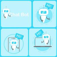 Chat bot icon set with a robot and a laptop vector