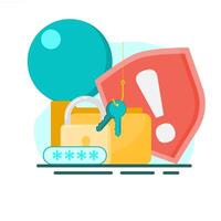 A flat illustration of a lock, key and other items vector